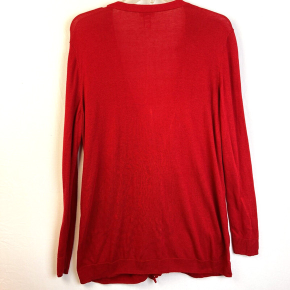 Chico's Ruffle Front Cardigan Women's 2 ( 12) Lightweight Sweater Red Casual - Picture 6 of 11